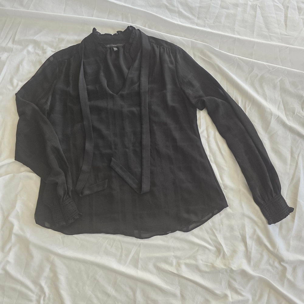 WHBM Black Plaid Sheer Blouse